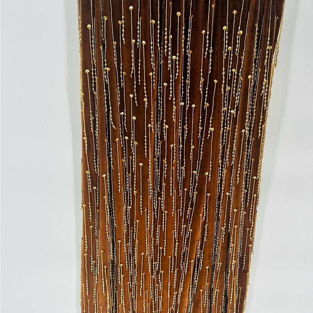 Brown Velvet Top & Shirt w/ Gold Fringe Beading 2 Piece Set Vintage Dance Outfit - Picture 6 of 8